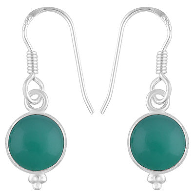 Gorgeous Rawa Work at Bottom Bezel Green Onyx Round Shape 925 Sterling Solid Silver Dangle Earrings - R1500360-133