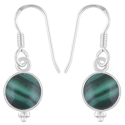 Gorgeous Rawa Work at Bottom Bezel Malachite Round Shape 925 Sterling Solid Silver Dangle Earrings - R1500360-140