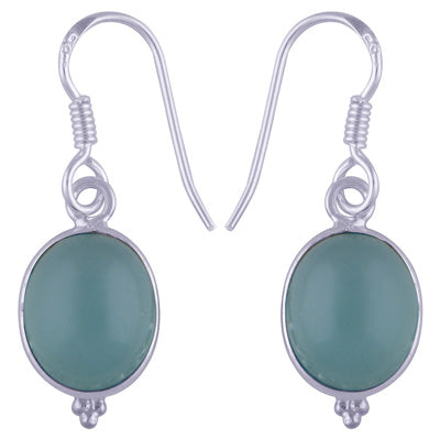 Gorgeous With Rawa Bezel Aqua Chalcedony Oval Shape 925 Sterling Solid Silver Dangle Earrings - R1500368-242