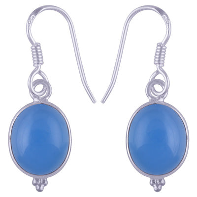 Gorgeous With Rawa Bezel Blue Chalcedony Oval Shape 925 Sterling Solid Silver Dangle Earrings - R1500368-244