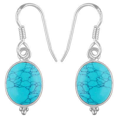 Gorgeous With Rawa Bezel Turquoise Oval Shape 925 Sterling Solid Silver Dangle Earrings - R1500384-3