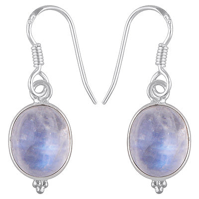 Gorgeous With Rawa Bezel Rainbow Moonstone Oval Shape 925 Sterling Solid Silver Dangle Earrings - R1500384-4