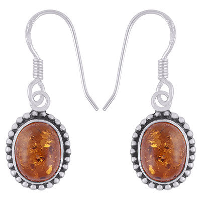 Alluring Rawa Work Around Amber Oval Shape 925 Sterling Solid Silver Dangle Earrings - R1500385-1