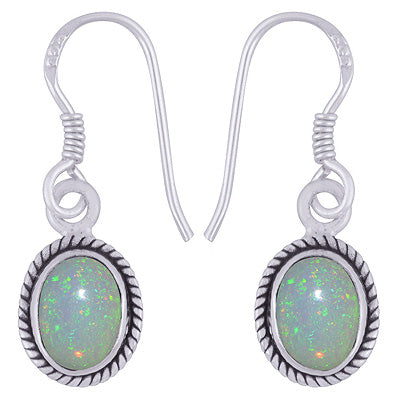 Stunning Twisted Wire Work Around Ethiopian Opal Oval Shape 925 Sterling Solid Silver Dangle Earrings - R1500393-3