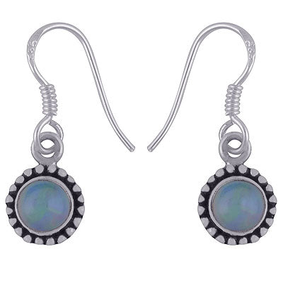 Beautiful Rawa Work Around Ethiopian Opal Round Shape 925 Sterling Silver Dangle Earrings - R1500394-1