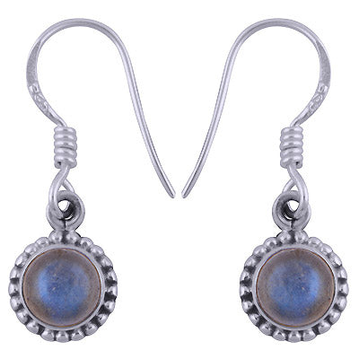 Alluring Rawa Work Around Labradorite Round Shape 925 Sterling Solid Silver Dangle Earrings - R1500397-90