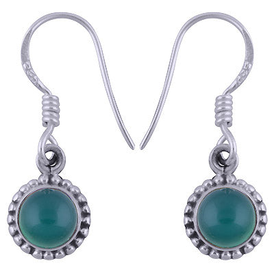 Alluring Rawa Work Around Green Onyx Round Shape 925 Sterling Solid Silver Dangle Earrings - R1500397-91