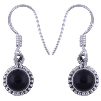 Alluring Rawa Work Around Black Onyx Round Shape 925 Sterling Solid Silver Dangle Earrings - R1500397-95