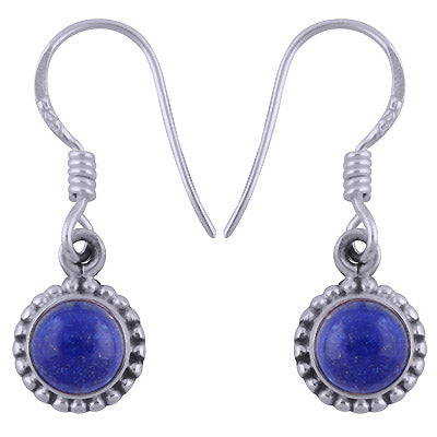 Alluring Rawa Work Around Lapis Round Shape 925 Sterling Solid Silver Dangle Earrings - R1500397-96