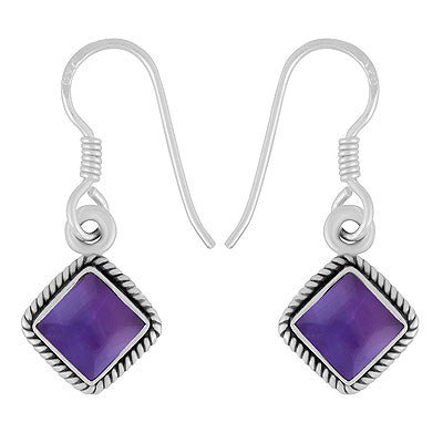 Alluring Twisted Wire Work Around Amethyst Rhombus Shape 925 Sterling Solid Silver Dangle Earrings - R1500456-21