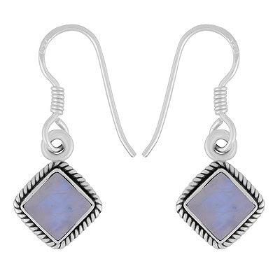 Alluring Twisted Wire Work Around Rainbow Moonstone Rhombus Shape 925 Sterling Solid Silver Dangle Earrings - R1500456-24