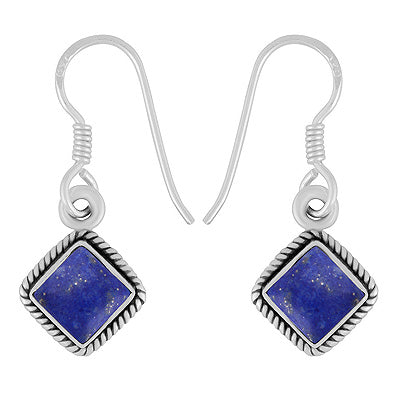 Alluring Twisted Wire Work Around Lapis Rhombus Shape 925 Sterling Solid Silver Dangle Earrings - R1500456-26