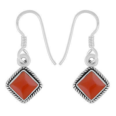 Alluring Twisted Wire Work Around Carnelian Rhombus Shape 925 Sterling Solid Silver Dangle Earrings - R1500456-27