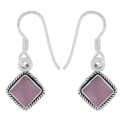 Alluring Twisted Wire Work Around Rose Quartz Rhombus Shape 925 Sterling Solid Silver Dangle Earrings - R1500456-33
