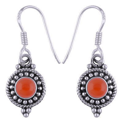 Stunning Rawa & Twisted Wire Work Around Carnelian Round Shape 925 Sterling Solid Silver Dangle Earrings - R1500461-117