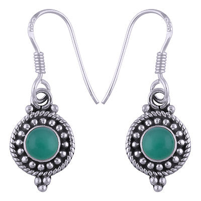 Stunning Rawa & Twisted Wire Work Around Green Onyx Round Shape 925 Sterling Solid Silver Dangle Earrings - R1500461-118
