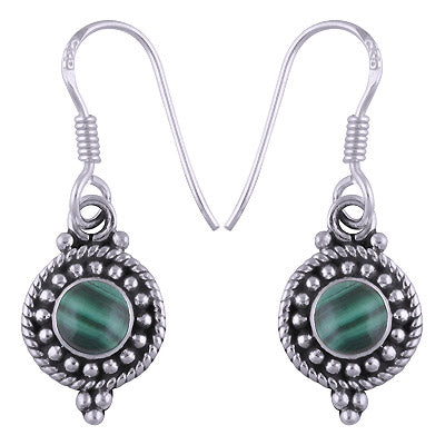 Stunning Rawa & Twisted Wire Work Around Malachite Round Shape 925 Sterling Solid Silver Dangle Earrings - R1500461-120