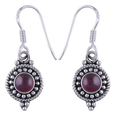 Stunning Rawa & Twisted Wire Work Around Garnet Round Shape 925 Sterling Solid Silver Dangle Earrings - R1500461-121