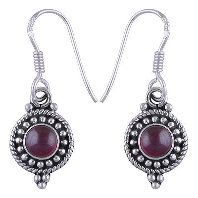 Stunning Rawa & Twisted Wire Work Around Garnet Round Shape 925 Sterling Solid Silver Dangle Earrings - R1500461-53