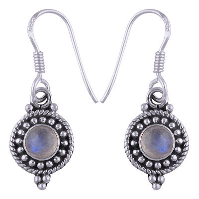 Stunning Rawa & Twisted Wire Work Around Rainbow Moonstone Round Shape 925 Sterling Solid Silver Dangle Earrings - R1500461-62