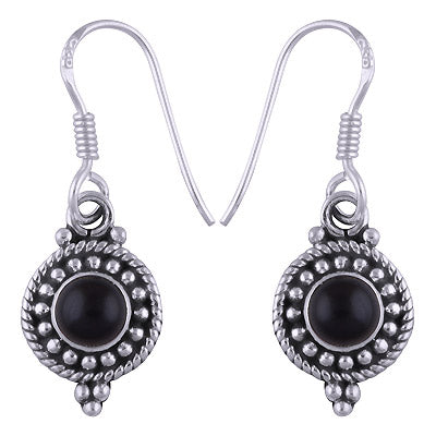 Stunning Rawa & Twisted Wire Work Around Black Onyx Round Shape 925 Sterling Solid Silver Dangle Earrings - R1500461-77