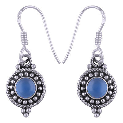Stunning Rawa & Twisted Wire Work Around Blue Chalcedony Round Shape 925 Sterling Solid Silver Dangle Earrings - R1500461-84