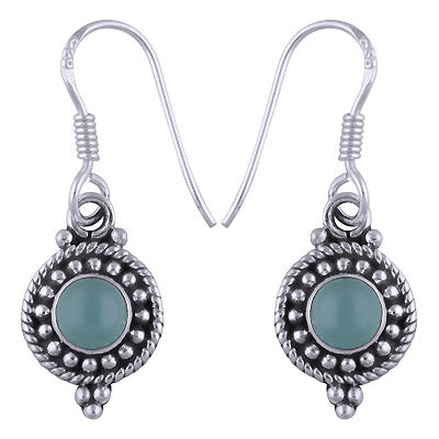 Stunning Rawa & Twisted Wire Work Around Aqua Chalcedony Round Shape 925 Sterling Solid Silver Dangle Earrings - R1500461-85