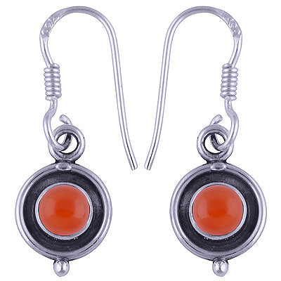 Alluring Oxidised Rawa Work Around Carnelian Round Shape 925 Sterling Solid Silver Dangle Earrings - R1500462-107