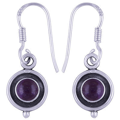 Alluring Oxidised Rawa Work Around Amethyst Round Shape 925 Sterling Solid Silver Dangle Earrings - R1500462-42