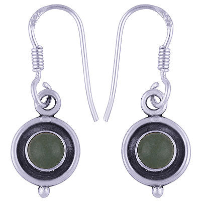 Alluring Oxidised Rawa Work Around Green Aventurine Round Shape 925 Sterling Solid Silver Dangle Earrings - R1500462-74