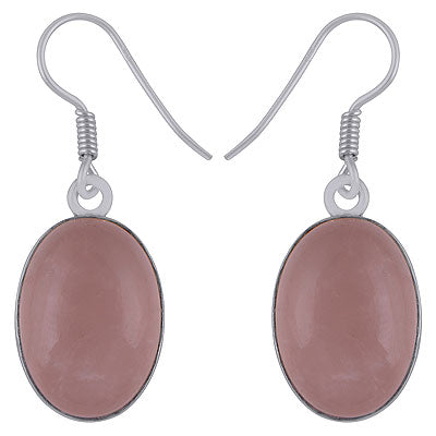 Beautiful Handcrafted Rose Quartz Oval Shape 925 Sterling Solid Silver Hanging Earrings - R1500466-17