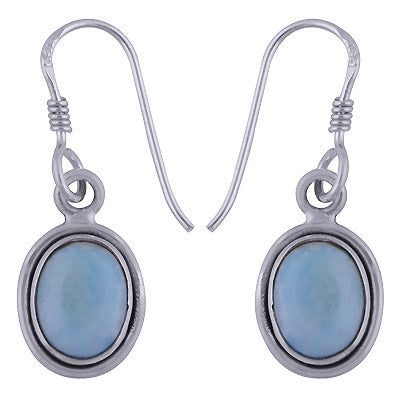 Plain Wire Around Larimar Oval Shape 925 Sterling Solid Silver Dangle Earrings - R1500470-3