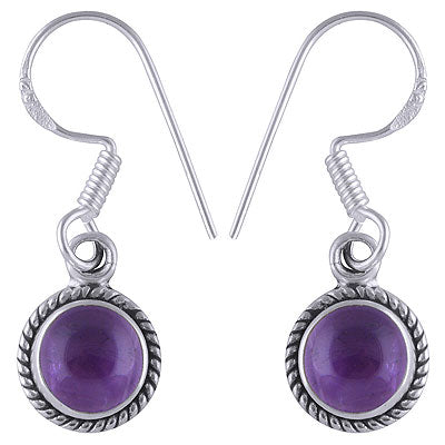 Alluring Twisted Wire Work Around Amethyst Round Shape 925 Sterling Solid Silver Dangle Earrings - R1500492-26