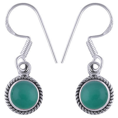 Alluring Twisted Wire Work Around Green Onyx Round Shape 925 Sterling Solid Silver Dangle Earrings - R1500492-31
