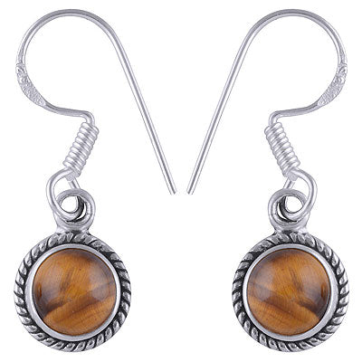Alluring Twisted Wire Work Around Tiger's Eye Round Shape 925 Sterling Solid Silver Dangle Earrings - R1500492-33