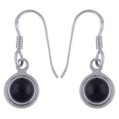 Plain Wire Around Black Onyx Round Shape 925 Sterling Solid Silver Earrings - R1500499-35