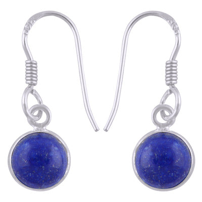 Beautiful Handmade Bezel Lapis Round Shape 925 Sterling Solid Silver Dangle Earrings - R1500521-100