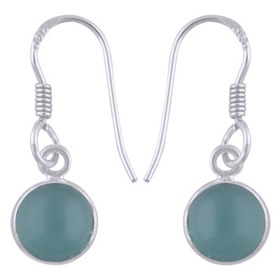 Beautiful Handmade Bezel Aqua Chalcedony Round Shape 925 Sterling Solid Silver Dangle Earrings - R1500521-156