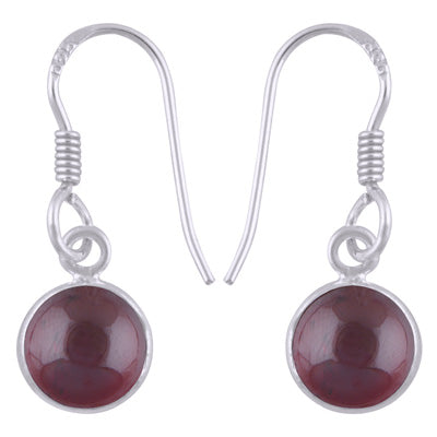 Beautiful Handmade Bezel Garnet Round Shape 925 Sterling Solid Silver Dangle Earrings - R1500521-33