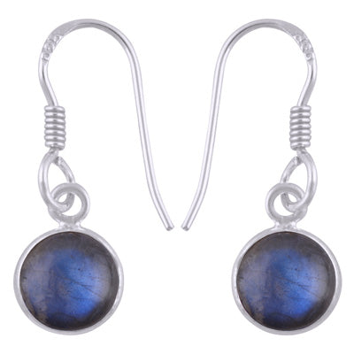 Beautiful Handmade Bezel Labradorite Round Shape 925 Sterling Solid Silver Dangle Earrings - R1500521-43
