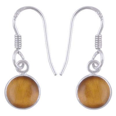 Beautiful Handmade Bezel Tiger's Eye Round Shape 925 Sterling Solid Silver Dangle Earrings - R1500521-44