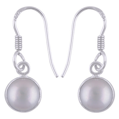 Beautiful Handmade Bezel Pearl Round Shape 925 Sterling Solid Silver Dangle Earrings - R1500521-49