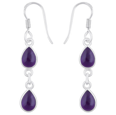 Beautiful Two Stone Bezel Amethyst Pear Shape 925 Sterling Solid Silver Dangle Earrings - R1500545-1