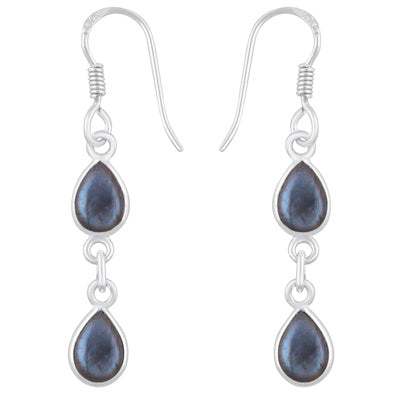 Beautiful Two Stone Bezel Labradorite Pear Shape 925 Sterling Solid Silver Dangle Earrings - R1500545-16