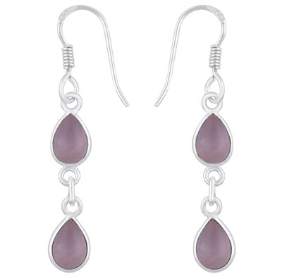 Beautiful Two Stone Bezel Rose Quartz Pear Shape 925 Sterling Solid Silver Dangle Earrings - R1500545-24