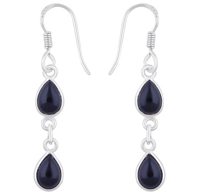 Beautiful Two Stone Bezel Black Onyx Pear Shape 925 Sterling Solid Silver Dangle Earrings - R1500545-27