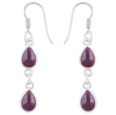 Beautiful Two Stone Bezel Garnet Pear Shape 925 Sterling Solid Silver Dangle Earrings - R1500545-4