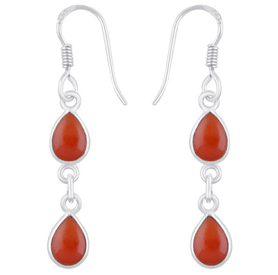 Beautiful Two Stone Bezel Carnelian Pear Shape 925 Sterling Solid Silver Dangle Earrings - R1500545-41