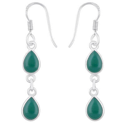 Beautiful Two Stone Bezel Green Onyx Pear Shape 925 Sterling Solid Silver Dangle Earrings - R1500545-42