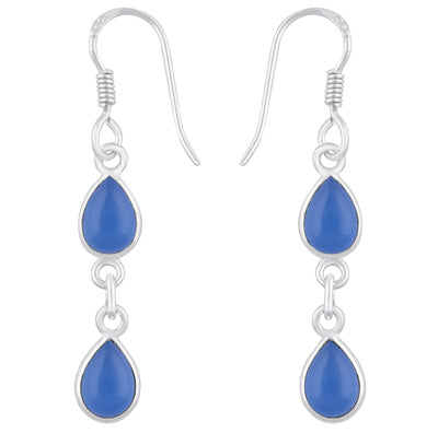 Beautiful Two Stone Bezel Blue Chalcedony Pear Shape 925 Sterling Solid Silver Dangle Earrings - R1500545-43